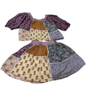 Zara Patchwork Crochet Cottage Two Piece Set Peasant Blouse Skirt Girls Size 10